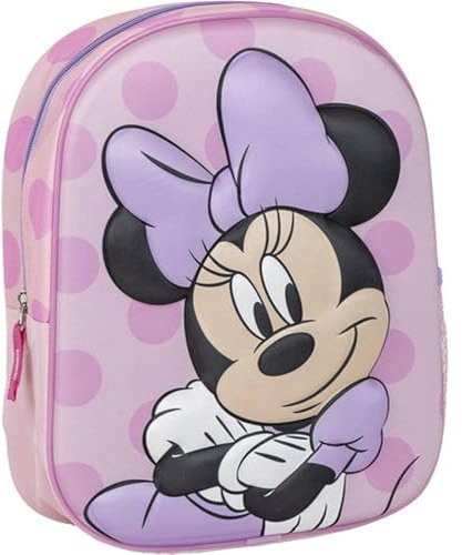 Zaino originale Disney Minnie Mouse per bambini con motivo a pois rosa e fiocco viola | Zaino scolastico Minnie resistente e leggero per bambine in età prescolare e elementare