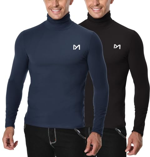 MEETYOO Termounderkläder för män, överdelar, termotröja, långärmad kompressionströja, funktionell skjorta, andas, termoundertröja, män, sportskjorta för löpning, fitness, gym, Svart + blå-1, S
