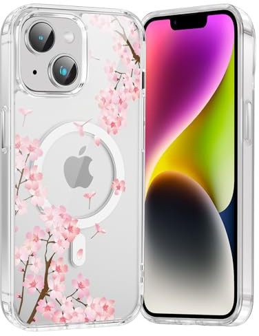 Saqmkil Coque Magnétique pour iPhone 14/iPhone 13 6,1, Compatible avec MagSafe, Transparente Fille Etui avec Aesthetic Motif Fleur Dessin, Souple Silicone TPU Case Antichoc Protection Housse, Rose