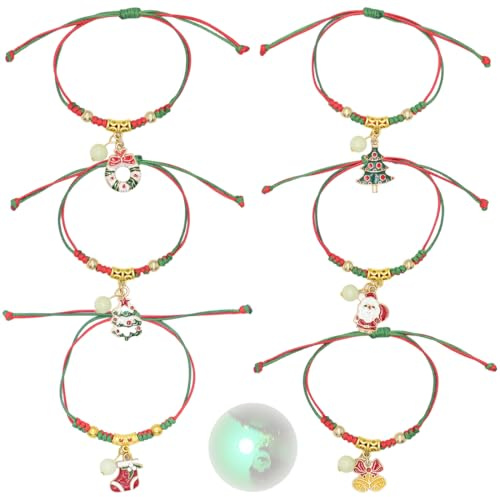 JYNVO Braccialetti per bambini,6 pezzi Braccialetti Natalizi,Braccialetti di Natale Impilabili Graziosi,per Donne Bomboniere per Feste in Costume