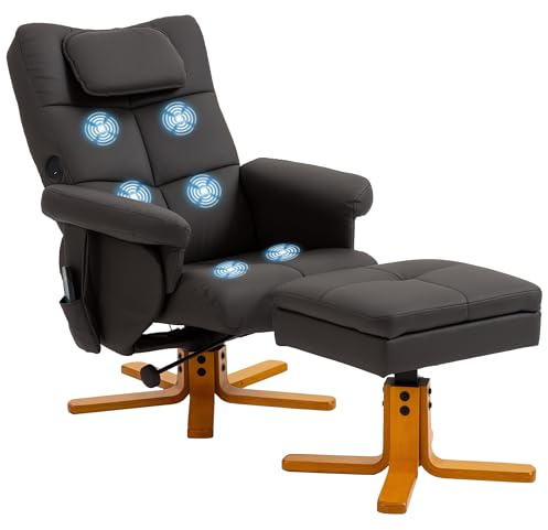 HOMCOM Fauteuil massant avec Repose-Pied Fauteuil Relax Salon - Dossier inclinable jusqu'à 135°, Coffre de Rangement, appuie-tête et télécommande - revêtement synthétique Marron