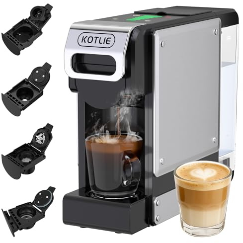 KOTLIE ST-550 Kapsel Kaffeemaschine, 4 in 1 Kapsel Kaffeemaschine für Nes Original/D*G/A MODO MIO und gemahlenen Kaffee, 7-stufige Wassermenge