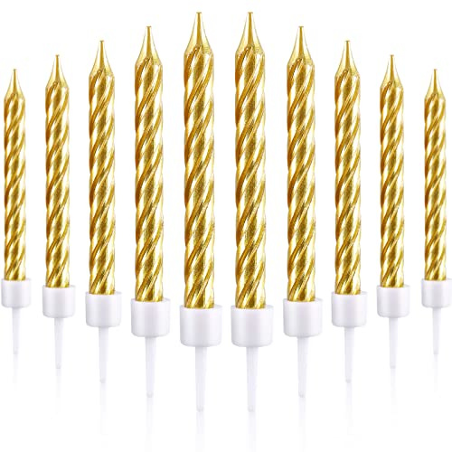 Sumind 100 Piezas Velas de Cumpleaños en Espiral Doradas Velas Metálicas para Pasteles y Cupcakes para Decorar Cumpleaños, Bodas y Fiestas