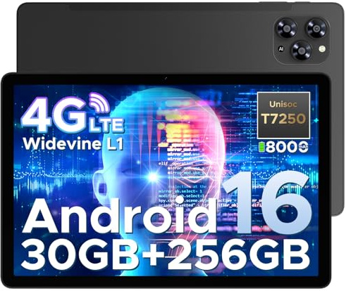TAB G6 Android 16 Tablet 11 Pollici, 4G LTE 90Hz, 30GB RAM+256GB ROM/TF 2TB, Octa-Core Tablet con Sim, 8000mAh/Gemini AI/Widevine L1/13MP+5MP/OTG/BT5/FACE ID/Doppi altoparlanti/3.5mm Jack-Nero