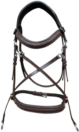 BENZ EQUESTRIAN Braided Leather Bitless Bridle for Horses Side Pull and Crossover fully Adjustable comfort Noseband and Quick Release Browband with Stainless Steel Buckles (Brown, Cob)