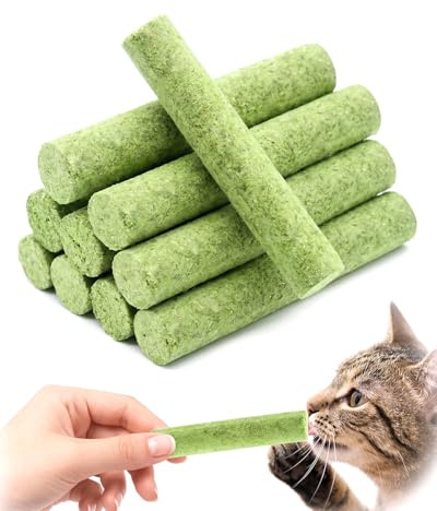 YIPFEN Palos Hierba Gatera 10 Pcs Liofilizados con Catnip para Dientes y Bolas de Pelo. Snack Masticable Natural que Reduce Placa y Promueve Digestión Saludable para Gatos.