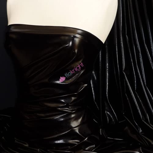 Mirror Foil High Shine Liquid Wet Look Stretch Fabric | Stunning Dressmaking & Display Material | Same Day Dispatch | Sold by The Metre | by Tia Knight (Black, 1 Metre)