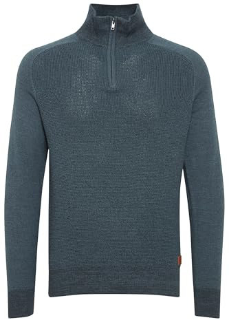 Blend BHGanbolf Herren Strickpullover Troyer Grobstrick Pullover mit Reißverschluss 100% Baumwolle Regular fit, Größe:L, Farbe:Ensign Blue (70260)