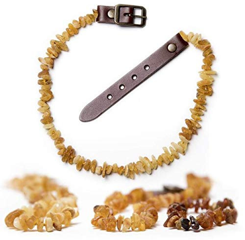 ChronoBalance® Bernsteinkette für Hunde, Hundehalsband aus echtem Bernstein mit verstellbaren Leder-Verschluss, Größen für kleine und große Hunde, ohne Chemie
