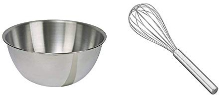 Dexam Stainless Steel mixing bowl, 3.5 Litre & Metaltex Heavy Duty 8 Wire Stainless Steel Whisk, 30 cm, Silver