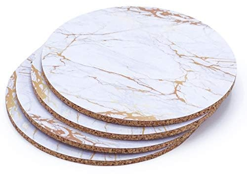Set da 4 sottobicchieri per bevande con motivo marmo I Sottobicchiere in sughero con motivo marmo per bicchiere tazza I rotondo lavabile antiscivolo I dv706