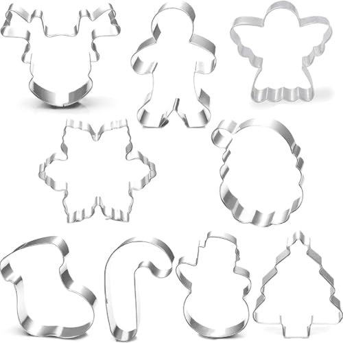 Stampo per biscotti natalizi Set-3 pollici-9 pezzi-Gingerbread Men, Snowflake, Renne, Angel, Christmas Tree, Snowman, Santa Face e More Cookie Cutters.