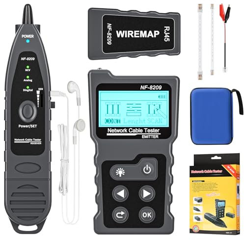 KOLSOL Network Cable Tester,Network Cable Wire Tracker for Cat5/Cat6, NF-8209 PoE Tester with NVC/LCD LAN Cable