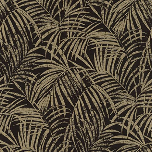 Rasch Non-Woven Wallpaper with Palm Trees and Palm Leaves Jungle Wallpaper in Black and Gold 832143