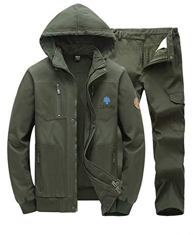 YJKJ Schweißerschürze, Qualitäts Schweißerjacke, Armeegrün 100% Baumwolle Plus Kaschmir Abnehmbarer Falscher Kragen Mehrere Taschen Tragbar Verbrühungshemmend Flammhemmend,170