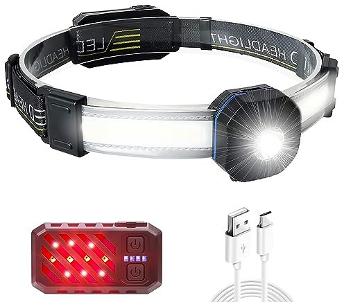 XLENTGEN Stirnlampe LED Wiederaufladbar 500 Lumen 210° Weitwinkel Kopflampe mit Rotem Licht, 7 Modi Wasserdichte Headlamp für Camping, Angeln, Laufen