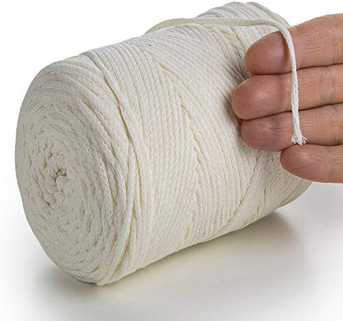 MeriWoolArt® Makramégarn 2 mm x 250 m Bomullssnöre, återvunnet mjukt bomullsgarn för stickning av växthängare, smyckestillverkning, virkade väskor (Naturfärgad, 2 mm)
