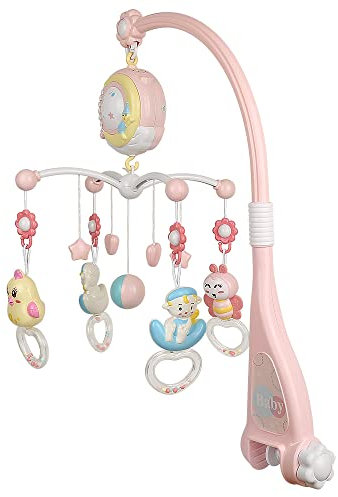 Mobile bébé pour lit de bébé, Mobile musical pour lit bébé rotatif à 360 ° avec lumières, hochets rotatifs suspendus, boîte à musique télécommandée, mobile musical pour nouveau-né