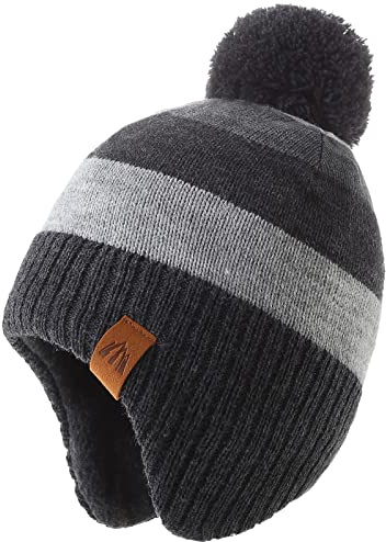 AHAHA Bonnet Garcon et Bébé Hiver Chapeaux Écharpe Ensemble Enfants Doublure en Polaire Épaisse 51