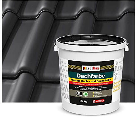 Isolbau Dachfarbe - 25 kg RAL Farbe Fassadenfarbe Nano Dachlack Sockelfarbe Wetterfest - Lösemittelfrei, Wasserdicht, UV-beständig - Schwarz
