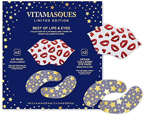 Lip Mask and Collagen Eye Pad Gift Set, Best of Lips & Eyes - 4 Piece Set, Plump & Repair Lip Masks, Brighten & Firm Vegan Collagen Eye Pads - Anti Aging Beauty Facial Masks - Korean Skin Care