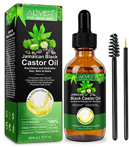 Jamaican Black Castor Oil 60ML,Pure Cold Pressed Castor Oil for for Hair Growth, Improve Nourishes Scalp,Eyebrow and Eyelash Growth for Men and Women