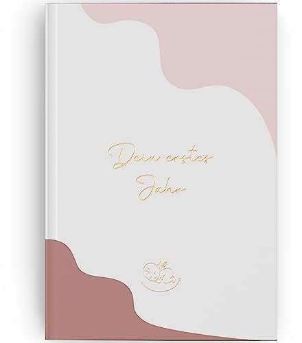 LEAF & GOLD® Edles Babyalbum für das erste Jahr I Baby Geschenk zur Geburt für Junge oder Mädchen I Babybuch mit goldener Folienprägung