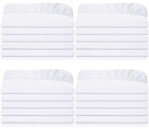 Preboun 20 Pack Fitted Sheets Bulk with Pocket Elastic Corners Comfy Microfiber Fabric Soft Sheet for School Dormitory Home Hotel Hospital Room Massage Table(Twin,White)