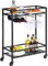 MAHANCRIS Servierwagen, Glasablagen, 2 Ebenen Rollwagen mit Weinregal, Rollen, Küchenwagen, Barwagen, Weinwagen, 63 x 28 x 82 cm, für kleine Räume, Küche, Esszimmer, Bar, Schwarz ARCH63B01