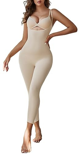 Takusun Women Open Bust Full Bodysuit Tummy Control Shapewear Workout Yoga Jumpsuit Body Shaper Butt Lifter Thigh Slimmer