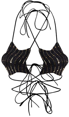 Caviotess Top Corto da Donna Metallizzato olografico a Forma di Stella Top con Lacci Halter Bralette a Fascia Canotta, Paillettes, Taglia Unica