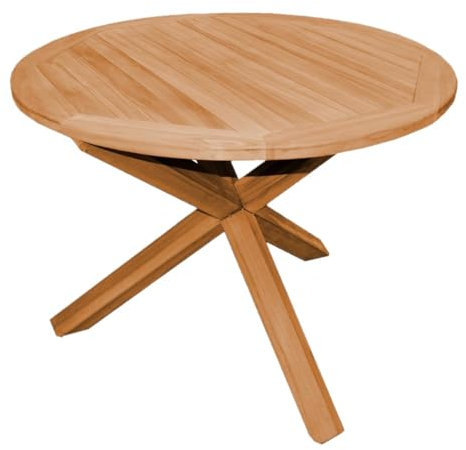 Teako Design Esstisch Ravenna Teak Massivholz rund, Verschiedene Größen, Naturfarben, Tischplatte aus Massivholz, FLEGT-Lizenziertes Teakholz, Garten, Terassenmöbel (120 cm)