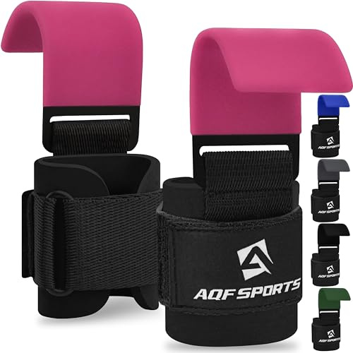 AQF Tyngdlyftningskrokar, Halkfri Gummibeläggning Med Grepp, 8 Mm Tjock Vadderad Neopren Med Dubbelsömmar För Styrkelyft, Marklyft, Gym, Haka, Pull-Ups, Träning, Fitness (Rosa)