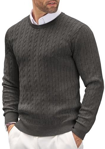 COOFANDY Maglione da Uomo Girocollo Leggero Casual a Maglia Fine con Motivo Testurizzato Grigio Scuro M
