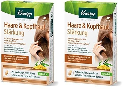 Kneipp Beautiful Me Haare & Kopfhaut Stärkung - Nahrungsergänzungsmittel mit Biotin, Zink, Selen & Kupfer - für volles, glänzendes Haar & festere Nägel - versorgt die gesunde Kopfhaut - 30 Kapseln