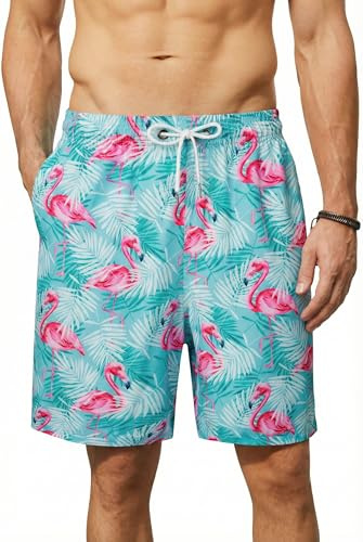 Enlision Herrbadshorts sommar strand badbyxor män snabbtorkande avslappnade semester boardshorts hawaiianskt tropiskt tryck korta byxor med nätfoder för surfing pooler strand vattensporter S-3XL,