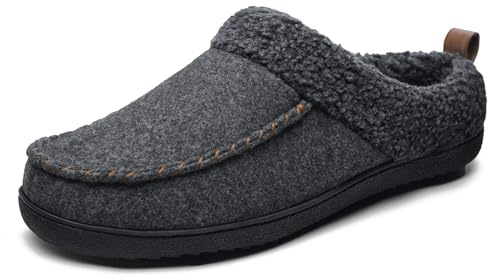 MIXIN Mens Slippers Slip On House Shoes for Men Indoor Warm Fluffy Memory Foam Moccasins with Anti-Slip Sole Grey Szie 10