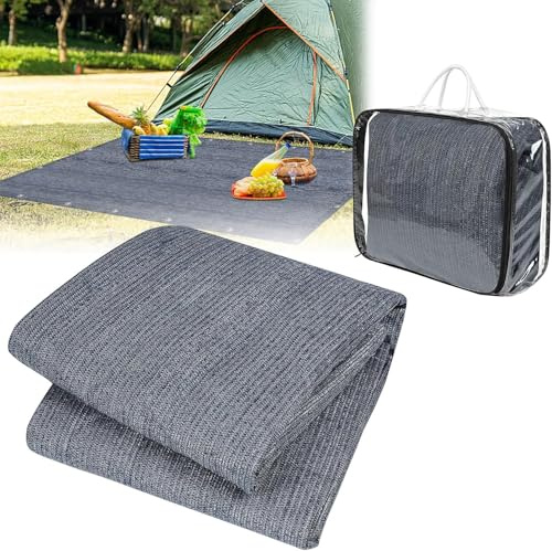 FIVMEN Tappeto per tende da campeggio, 200 x 200 cm, antiscivolo, lavabile, con fori, picchetti e borsa per il trasporto, grigio e blu