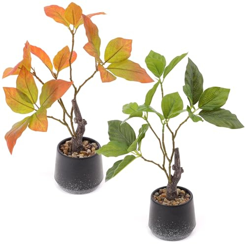 Gresorth 2 Pack 11.8 Inch Artificial Bonsai Potted Plants Fake Plants with Pebbles Realistic Greenery Potted Decor for Indoor Office Decoration Garden Landscapes