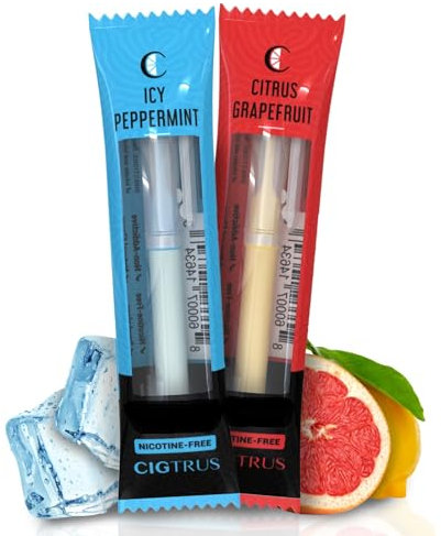 Cigtrus Inhalador de aire sin humo, sin tabaco, sin nicotina y no eléctrico, ayuda de alivio de fijación oral, barra de respiración de reemplazo de hábitos, paquete de 2 (pomelo y menta ICY)