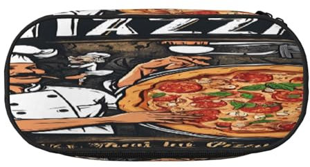 PLAGDECNA Trousse à crayons de grande capacité, organiseur de pizza avec fermeture éclair, compartiments et porte-stylos élastiques pour l'école, le bureau, trousse légère pour voyage, trousse à