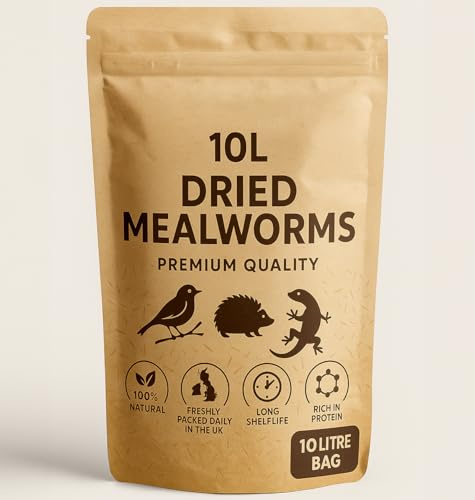 UKGROW Dried Mealworms, 10L Clear Bag, Natural High-Protein Feed for Birds, Reptiles, Fish