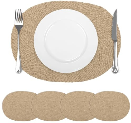 comfoyar Juego de 4 Manteles Individuales Trenzado Oval Natural, Salvamanteles Individuales de Manteles Resistente al Calor para Cocinas y Comedores Decoración de Mesas para Fiestas 30x40cm