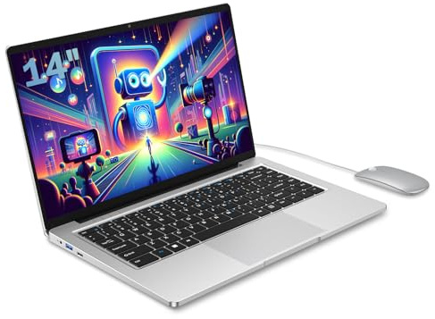 PC portátil 14 Pulgadas Celeron N4000 (hasta 2.6 GHz) 6GB RAM 128GB SSD, Ordenadores portátiles W11 Pro Soporte WiFi, Bluetooth, USB 3.0 Mini HDMI, Ordenador portátil Estudiante/Oficina.