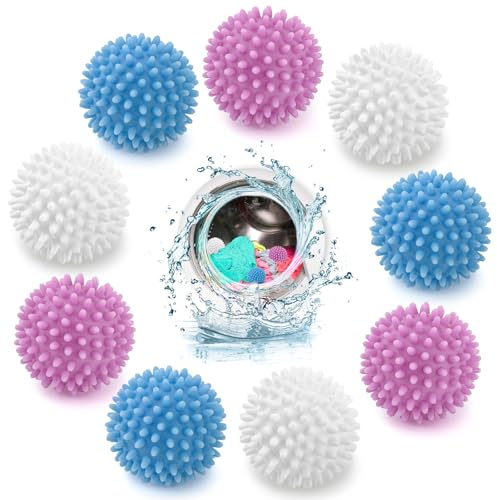 9 Stück Trocknerbälle für Wäschetrockner,Waschbälle,Dryer Balls Trocknerball Wiederverwendbare Waschkugel,Waschball für Waschmaschine Wäschetrockner Trockner Bälle Flauschigere Wäsche(Blau,Weiß,Lila)