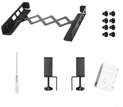 Soporte de metal para computadora portátil, sin taladro, con almohadillas antiarañazos, organizador que ahorra espacio para el hogar, oficina, estación de trabajo