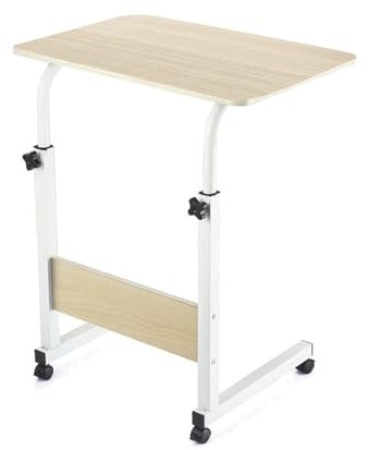 Acomoda Textil - Mesa Escritorio con Ruedas para Trabajar y Estudiar. Mesa Auxiliar Ajustable Multiusos para Dormitorio, Salón y Cocina 40x60x65-89 cm (Natural)
