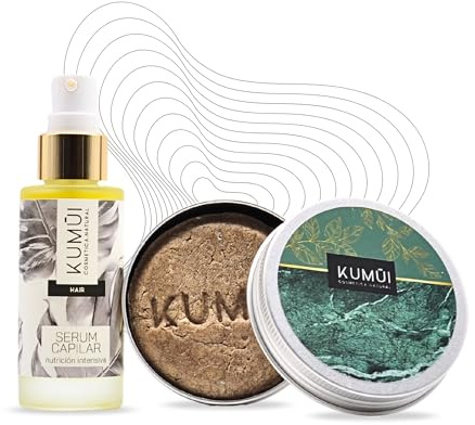 Rutina Capilar Kumui – Pack Champú Sólido 3 en 1 acondicionador con Shikakai + Sérum Capilar Nutrición Intensiva | Limpieza, Hidratación, Anti‑Frizz y Brillo Natural – Cuero Cabelludo y Cabello