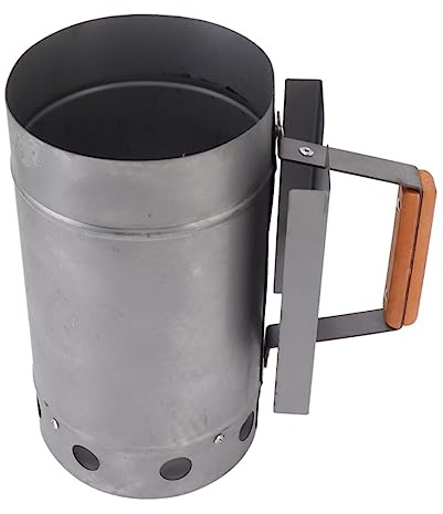 Grill Chimney Starter | Quick Charcoal Ignition for Outdoor Cooking & Camping | Compact BBQ Fire Starter with Wood Handle & Sturdy Zinc Iron Alloy