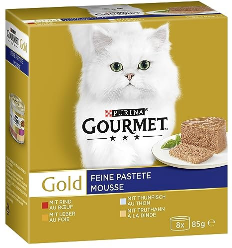 Gourmet Gold Feine Pastete Katzenfutter nass, Sorten-Mix, 12er Pack (12 x 8 Dosen à 85g)